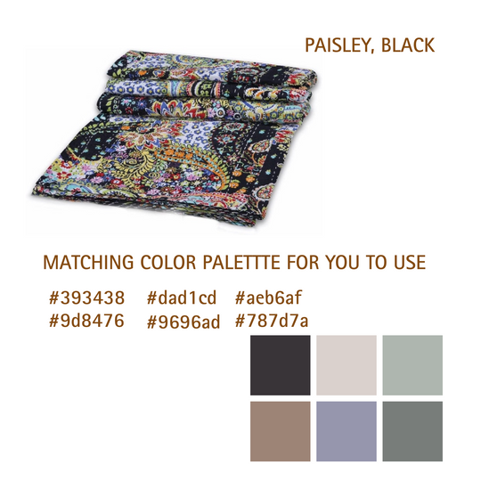 Folded black paisley Kantha blanket quilt with intricate multicolor floral and paisley patterns, handmade from 100% cotton voile.