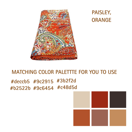 Orange paisley cotton Kantha blanket quilt, handmade lightweight breathable quilt with traditional Kantha stitching.