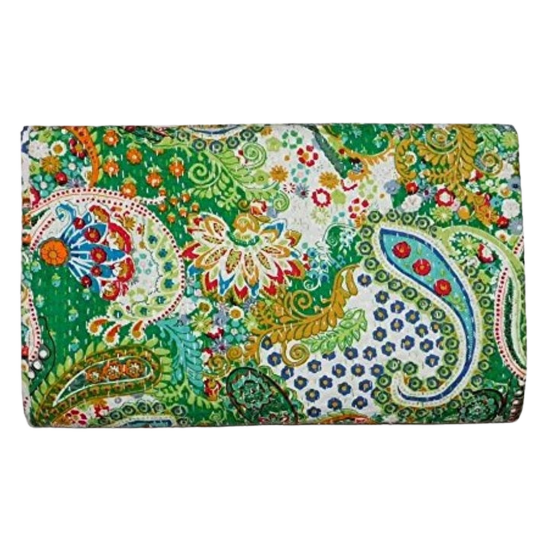 Colorful paisley patterned 100% cotton Kantha blanket set with handcrafted quilting and pillowcase.