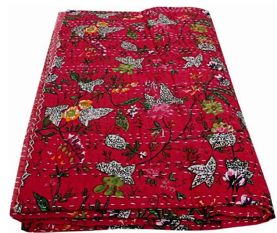 Kantha bed cover - flower kanthausa